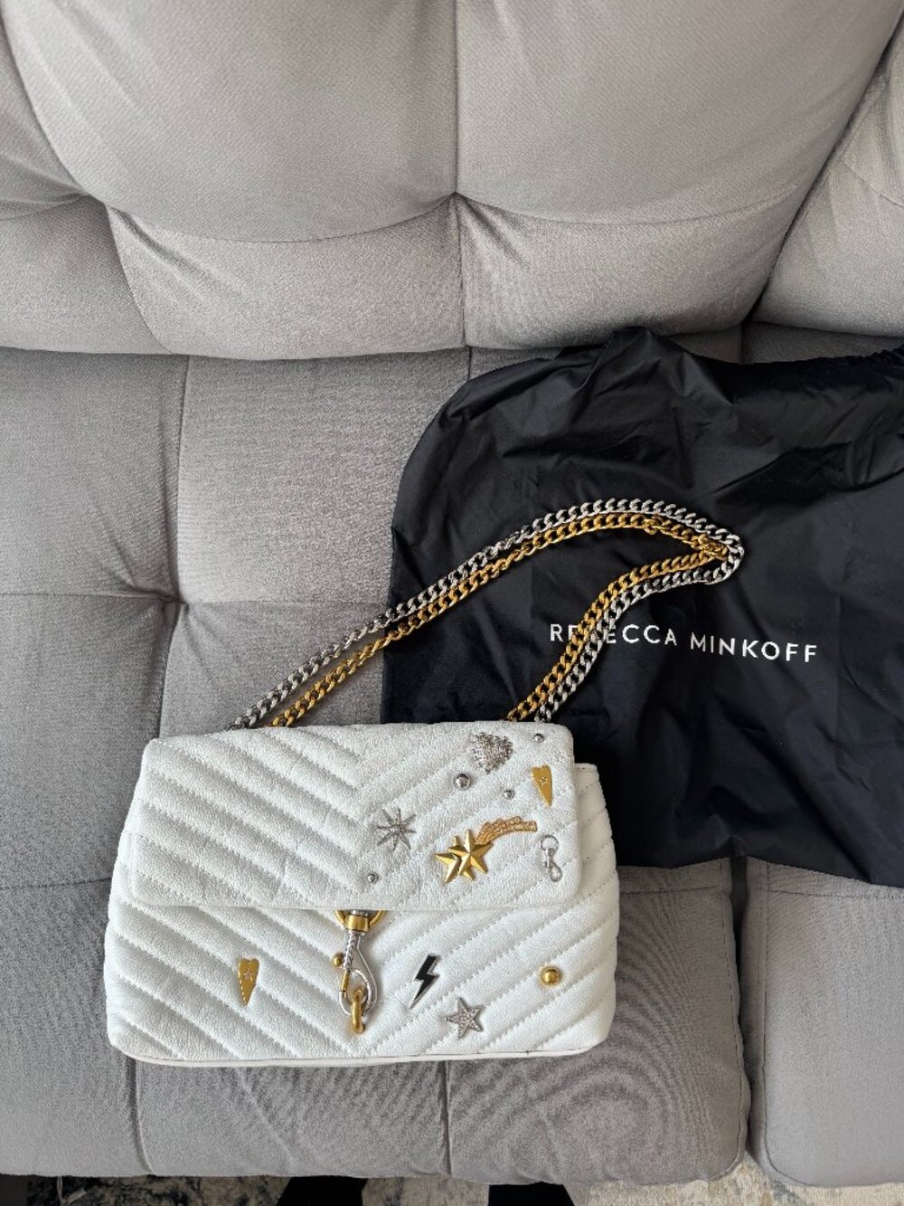Rebecca Minkoff White Leather Purse with Celestial Studs